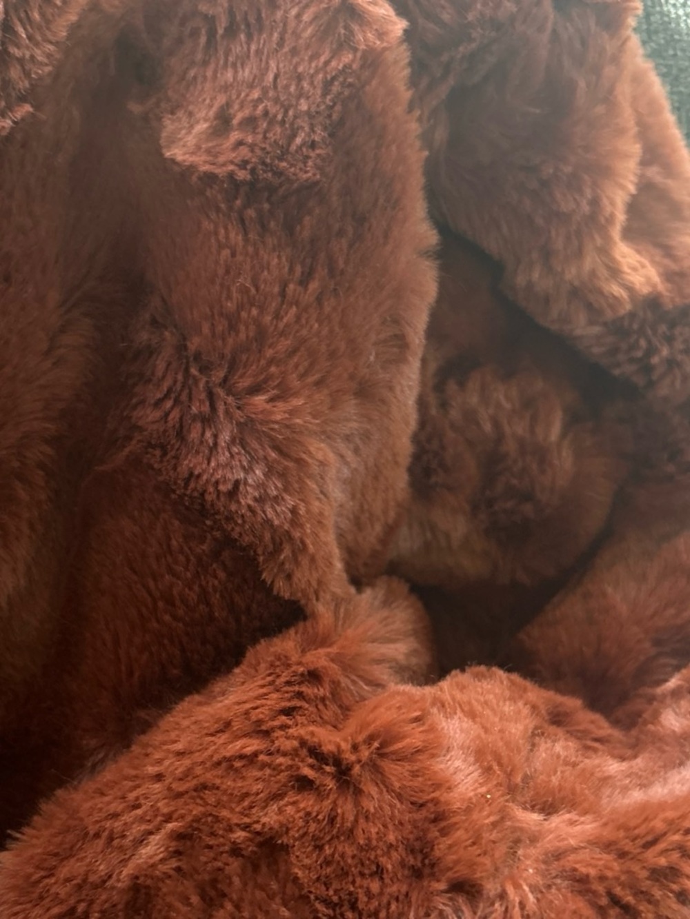 Plush Faux Fur Bomber Jacket - Rust Brown - Picture 5 of 7